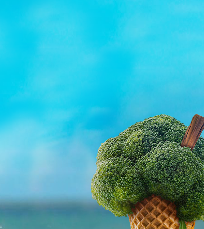 Broccoli on ice cone